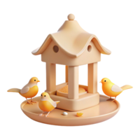 3D Render of a Bird Feeder with Three Birds png