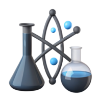 Science and Chemistry Erlenmeyer Flask and Round Bottom Flask with Atomic Model png