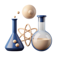 3D Rendered Science Illustration with Flasks and Atom Model png