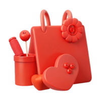 Red 3D Objects Heart, Flower, and Bag png
