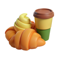 Croissant and Coffee 3D Render png