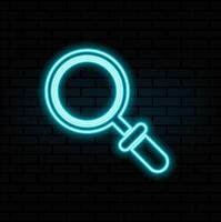 Magnifying Glass Icon Neon Light in many colors.Magnifying glass icon with glowing neon line isolated on black background. Zoom, search, and business symbol..blue vector