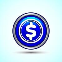 Dollar icon design illustration, Money icon sign for financial apps and websites, Blue Color Round Button Design vector