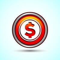 Dollar icon design illustration, Money icon sign for financial apps and websites, Orange Color Round Button Design vector