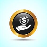 Dollar icon design illustration, Money icon sign for financial apps and websites, Gold Color Round Button Design vector