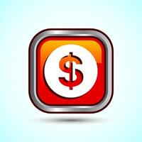 Dollar icon design illustration, Money icon sign for financial apps and websites, Orange Color Square Button Design vector