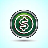Dollar icon design illustration, Money icon sign for financial apps and websites, Green Color Round Button Design vector