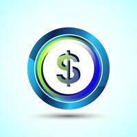 Dollar icon design illustration, Money icon sign for financial apps and websites, Glossy Round Button Design vector