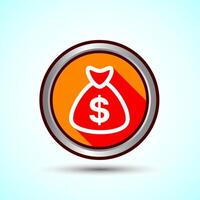 Dollar icon design illustration, Money icon sign for financial apps and websites, Orange Shadow Button Design vector