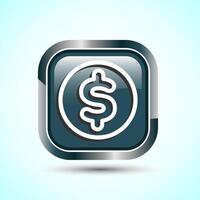 Dollar icon design illustration, Money icon sign for financial apps and websites, Gray Color Square Button Design vector