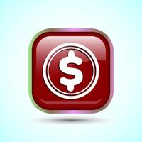 Dollar icon design illustration, Money icon sign for financial apps and websites, Red Color Square Button Design vector