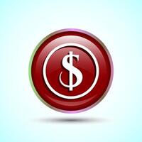 Dollar icon design illustration, Money icon sign for financial apps and websites, Red Color Round Button Design vector