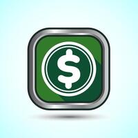 Dollar icon design illustration, Money icon sign for financial apps and websites, Green Shadow Button Design vector