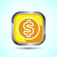 Dollar icon design illustration, Money icon sign for financial apps and websites, Yellow Shadow Button Design vector