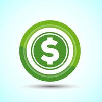 Dollar icon design illustration, Money icon sign for financial apps and websites, Green Color Button Design vector