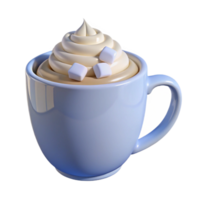 Whipped Cream and Marshmallow Topped Hot Drink in Blue Mug png