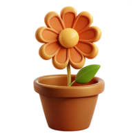 3D Render of a Simple Flower Potted Plant png