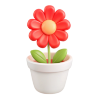 3D Rendered Flower Pot with a Red Flower png