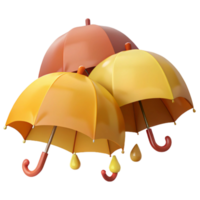 Three Colorful Umbrellas With Dripping Water Drops png
