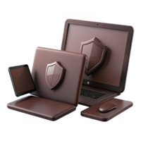 Chocolate Laptop, Tablet and Mouse with Shield Symbol - Digital Security Concept png