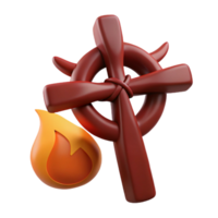 3D Render of a Cross with a Flame png