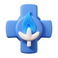 3D Render of a Blue Cross with a White Dove and a Blue Flame png