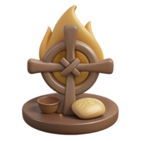 3D Render of a Cross with a Flame and Bread png