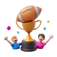 Cheerful Cartoon Characters Celebrate with a Football Trophy png