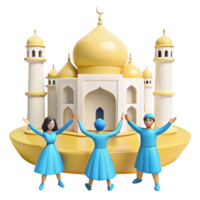 3D Render of People Celebrating in Front of a Mosque png