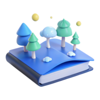 3D Illustration of a Book with Trees and Clouds png