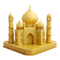 Golden 3D Model of a Mosque with Domes and Minarets png