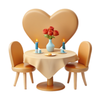 Romantic Dinner Table Setting with Heart-Shaped Backdrop png