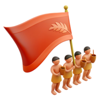 3D Render of People Marching Under a Flag with a Leaf Design png