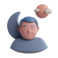 3D Rendered Character Sleeping Under a Crescent Moon and Clouds png