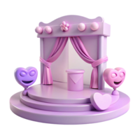 3D Render of Pink Stage with Smiling Hearts png