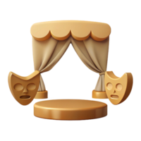 3D Render of a Stage with Curtains and Masks png