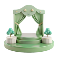 3D Render of a Green Stage with Trees and a Smiling Arch png