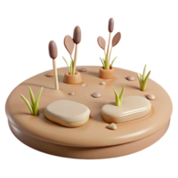 3D Render of a Small Patch of Grass with Rocks and Buds png