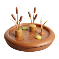 3D Render of a Small Pond with Cattails and Lily Pads png