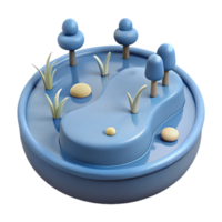 3D Render of a Small Pond with Trees and Grass png