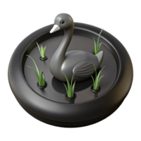 3D Render of a Black Swan in a Pond with Green Reeds png