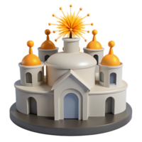 3D Render of a White Building with Yellow Domes and a Starburst on Top png