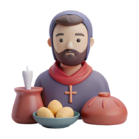 3D Render of a Medieval Man with Bread and a Candle png