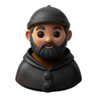 3D Cartoon Character of a Man with a Beard and a Hat png