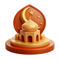 3D Render of a Mosque with Crescent Moon and Stars png