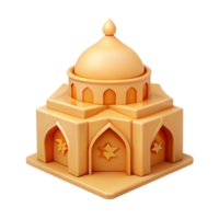 3D Render of a Golden Dome Building with Arched Entrances and Stars png