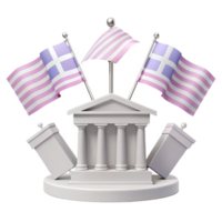 3D Model of a Building with Flags png