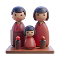 3D Rendered Traditional Japanese Dolls in Red Kimonos png