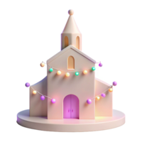 3D Render of a Festive Building with String Lights png