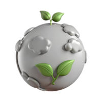 3D Render of a Planet with Green Sprout and Clouds png